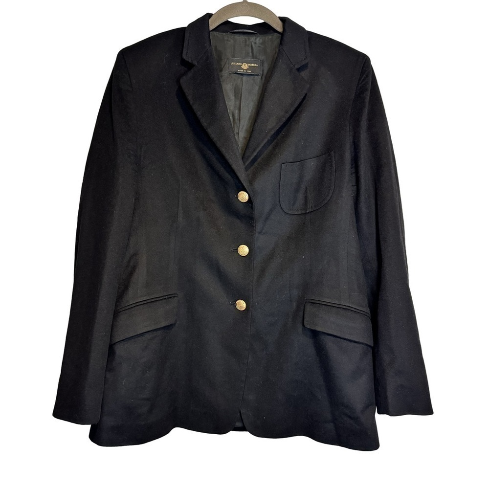Luciano Barbera Black Classic Blazer 3 Gold Buttons and Short Shoulder Pads